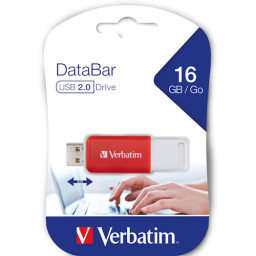 VERBATIM DataBar USB 2.0 Red 16GB Lectura 8Mb/s, Escritura 2,5Mb/s