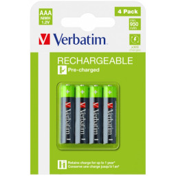 (4) Pilas VERBATIM Rechargeable AAA HR03 1.2V NiMH 950mAh (pack blister de 4un)