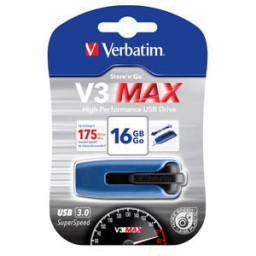 VERBATIM Store'n'Go V3 MAX USB 3.0 Blue/Black 16GB Lectura 300Mb/s, Escritura 70Mb/s  SuperSpeed *