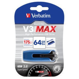 VERBATIM Store'n'Go V3 MAX USB 3.0 Blue/Black 64GB Lectura 300Mb/s, Escritura 70Mb/s  SuperSpeed