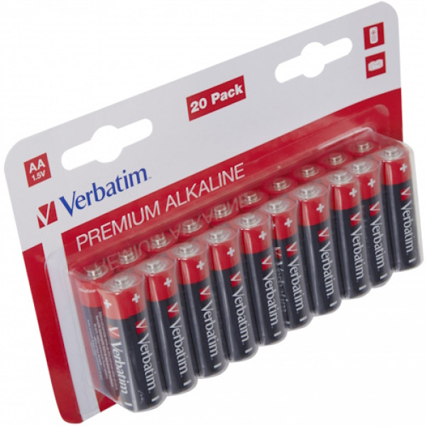 (20) Pilas VERBATIM Premium Alkaline AA LR06 1.5V 2900mAh (pack blister de 20un)