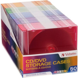 (50) Cajas vacías cristal VERBATIM CD/DVD jewel slim case, pack multicolour