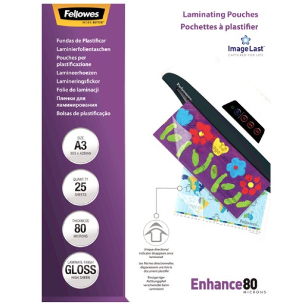 FELLOWES (25) fundas plastificar 80mic Brillo A3  