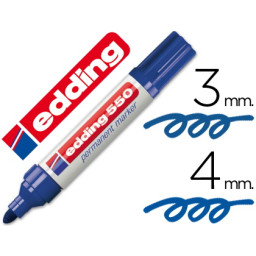 Rotulador EDDING 550 punta fibra permanente azul n.3 punta redonda trazo 3-4mm, secado instantáneo