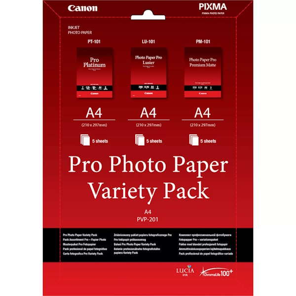 CANON PIXMA Pro Photo Paper Variety PVP-201 A4 Papel (5hA4+5hA4+5hA4)