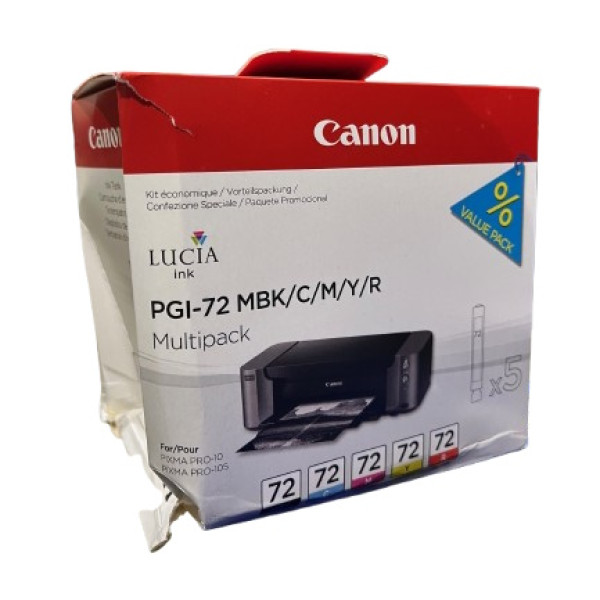 (5) C.t. CANON PGI-72KIT-COL: Pixma Pro 10 Kit MBK/C/M/Y/R **caja dañada, sin abrir** (5) C.t. CANON PGI-72KIT-COL: Pixma Pro 10 Kit MBK/C/M/Y/R **caja dañada, sin abrir**