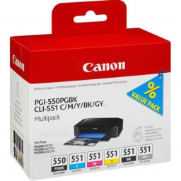 (6) C.t. CANON PGI550/CLI551: Pixma IP7250 IP7240 C/M/Y/BK/G/BK Multipack
