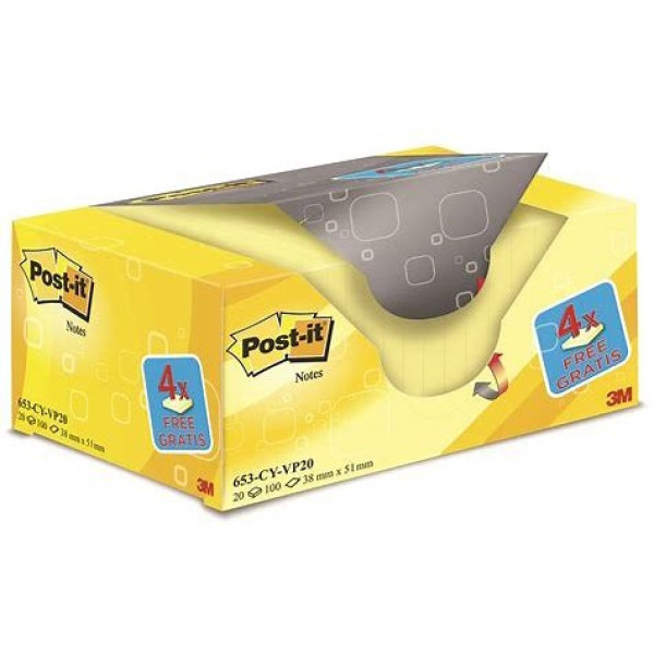 (20) Blocs notas POST-IT amarillo canario 100h/bloc  (38x51mm)