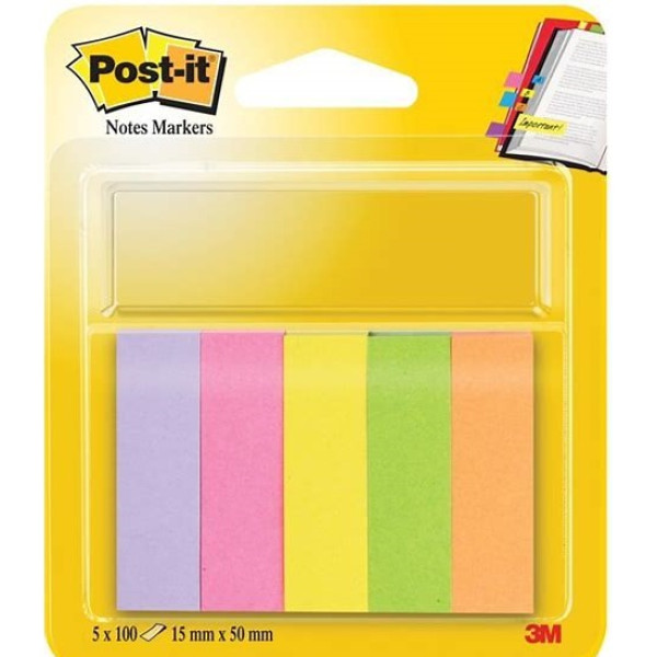 (5) Blocs mininotas POST-IT 15x50mm colores 100h/bloc amar/naranja/rosa/rosa claro/verde