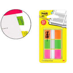 (3) Dispens.POST-IT Index naranja,rosa,lima 3colores x 20 banderitas medianas  (43,2x24mm)