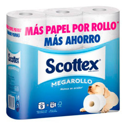 (9) Rollos papel higiénico SCOTTEX Megarollo resistente y XL largo. Doble capa. 40,8mts. 19gr/m