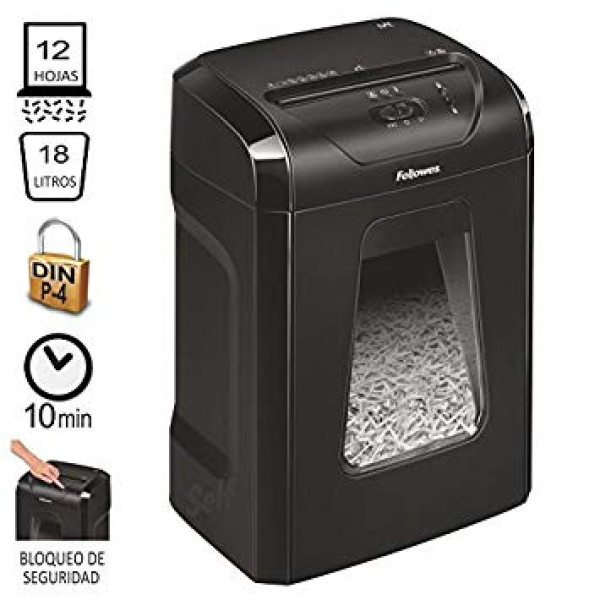 FELLOWES Destructora 12C negra partículas de 4x40mm, seg.P-4, 12h, 19L