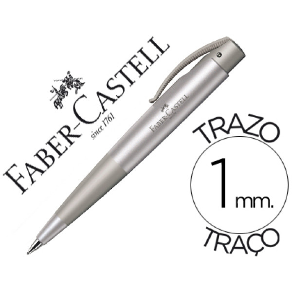 Boligrafo FABER CONIC azul, caucho, retractil ** Tinta indeleble, Color plata