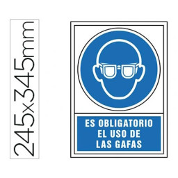 Pictograma SYSSA señal de obligación ES OBLIGATORIO EL USO DE GAFAS 245x345mm PVC