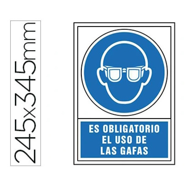 Pictograma SYSSA señal de obligación ES OBLIGATORIO EL USO DE GAFAS 245x345mm PVC