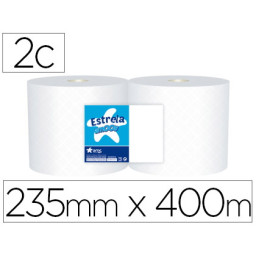 (2) Bobina de papel secamanos AMOOS Industrial doble capa. 235mm x 400mts. extralargo