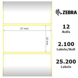 (12) Rollos etiquetas ZEBRA Z-Select 2000D core25mm 57x32mm 12x2100et adhes.removible