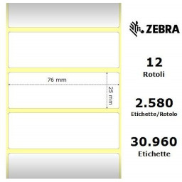 (12) Rollos etiquetas ZEBRA Z-Select 2000T core25mm 76,2 x 25.4mm 12x2580et (requiere ribbon)