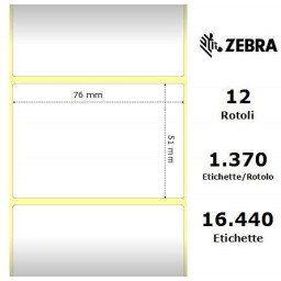 (12) Rollos etiquetas ZEBRA Z-Select 2000T core25mm 75x51mm 12x1370et (requiere ribbon)