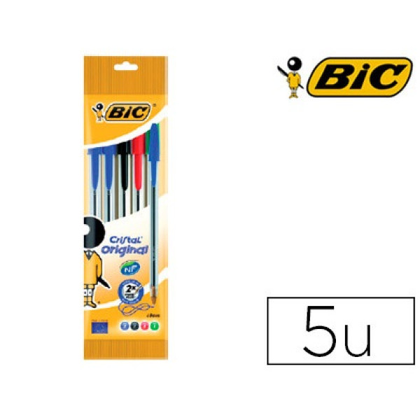 (5) Bolígrafo BIC Cristal Classic 0.4mm 2azul, 1 negro, 1 rojo, 1 verde