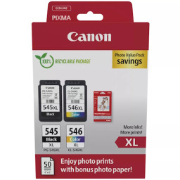 C.t. CANON PG545XL/CL546XL: Photo Value Pack ECO S +50h papel Photo 10x15 ECOPACK cartón SEC alarma