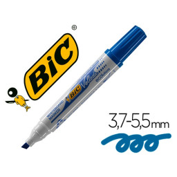 Rotulador BIC azul para pizarra Velleda punta biselada trazo 3,7-5,5mm