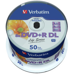 (T50) Spindle DVD+R DL VERBATIM Life Series 8x Doble capa 8,5GB, 240m. HubPrintable no-ID