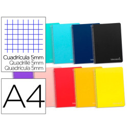 Cuaderno LIDERPAPEL espiral A4 tapa dura 75gr. 140h cuadro 5mm. 5 bandas 4 taladros 