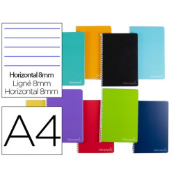 Cuaderno LIDERPAPEL espiral A4 tapa dura 75gr. 140h horizontal 8mm. 5 bandas 4 taladros 