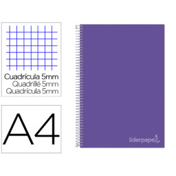 Cuaderno LIDERPAPEL espiral A4 micro jolly 5mm,140h,75gr,tapa carton entrecolado 1,5mm
