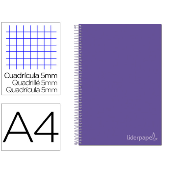 Cuaderno LIDERPAPEL espiral A4 micro jolly 5mm,140h,75gr,tapa carton entrecolado 1,5mm