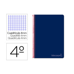 Cuaderno LIDERPAPEL espiral 4º cuadrícula 4mm con margen 80h 75gr, tapa dura. Color azul marino