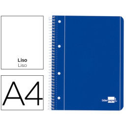 Cuaderno LIDERPAPEL espiral A4 liso 80h 80gr con 4 taladros, tapa blanda 400g azul
