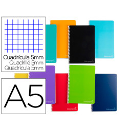 Cuaderno LIDERPAPEL espiral A5 tapa dura 75gr. 140h cuadro 5mm. 5 bandas 4 taladros 
