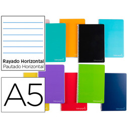 Cuaderno LIDERPAPEL espiral A5 tapa dura 75gr. 140h horizontal 8mm. 5 bandas 4 taladros 