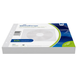 (50) fundas MEDIARANGE 2 CD/DVD plástico blanco mat.suave, perforada para archivadores, 128x140mm