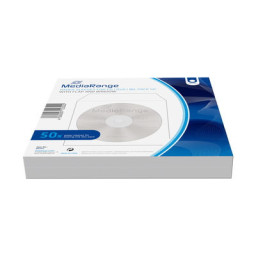 (50) funda MEDIARANGE CD/DVD sobre de papel blanco con ventana sin banda adhesiva, 124x124mm