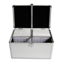 Maleta archivadora MEDIARANGE para 200 CD/DVD DJ Case silver, c/fundas sin caja, c/cierre