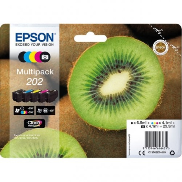 (5) C.t.EPSON #202 negro 6,9ml XP6000 XP6005 (kiwi) Multipack 5-colores #PROMO#