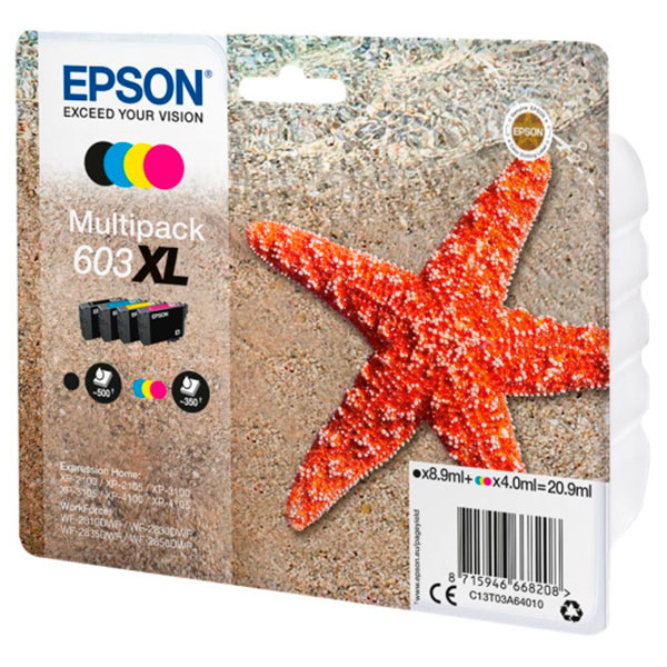 (4) C.t.EPSON #603XL XP2100 XP3100 XP4100 WF2830 WF3835 WF2850 (estrella de mar)