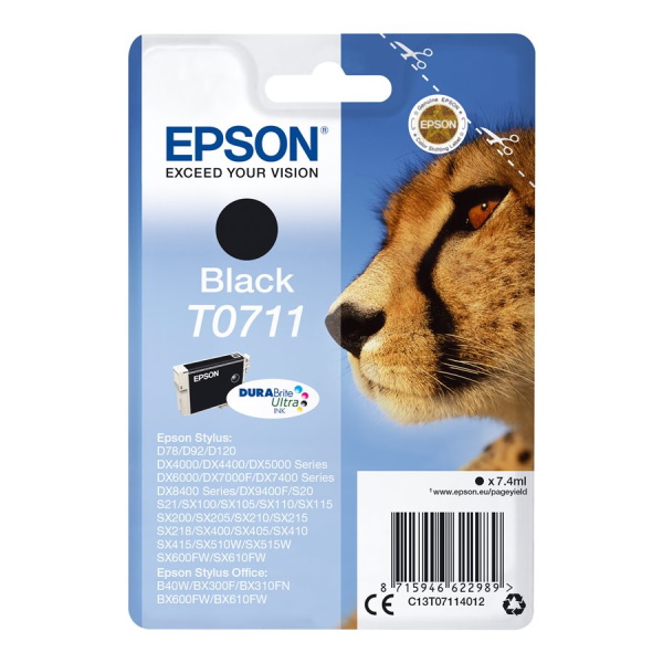 C.t.EPSON Stylus D78 D92 D96 SX205 SX110 negro DX4000 4050 5000 5050 6000 7000 7,4ml (guepardo) #