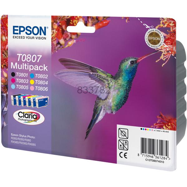 (6) C.t.EPSON St-Photo KCMYCclMc T0801+802+803+804+805+806 (KIT 6-COLORES)(colibrí)