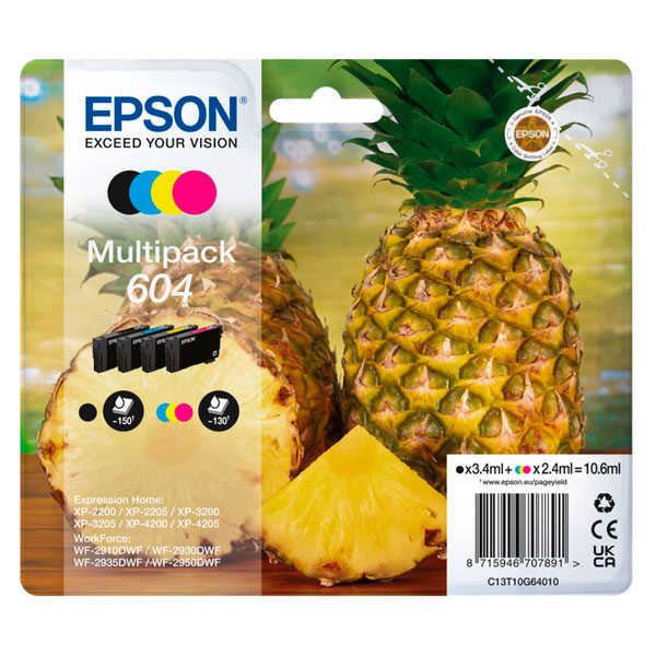 (4) Multipack C.t. EPSON negro +color 604  XP2200 WF2910DWF  8,9ml+(3x4ml) (Piña)