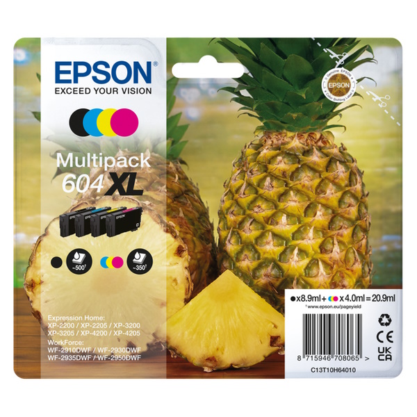 (4) Multipack C.t. EPSON negro +color 604XL  XP2200 WF2910DWF  8,9ml+(3x4ml) (Piña)