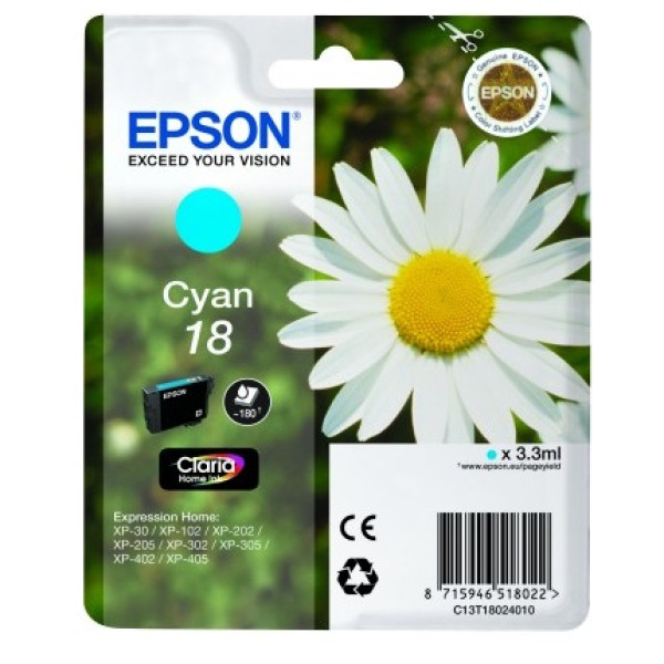 C.t.EPSON #18 XP102 XP205 XP302 XP305 XP405 cian 180p. baja capacidad (margarita)