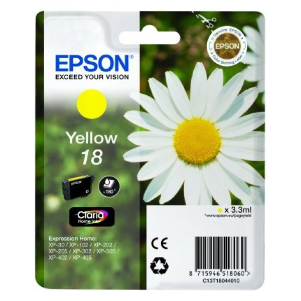 C.t.EPSON#18 XP102 XP205 XP302 XP305 XP405amarillo 180p. baja capacidad (margarita)