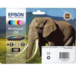 (6) C.t.EPSON #24 XP600 XP605 XP705 XP805 baja capacidad (elefante) PACK 6-COLORES
