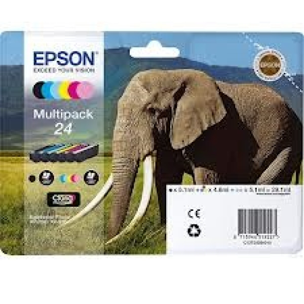 (6) C.t.EPSON #24 XP600 XP605 XP705 XP805 baja capacidad (elefante) PACK 6-COLORES #PROMO#