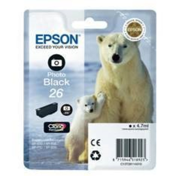 C.t.EPSON #26 XP600 XP605 XP610 XP705 XP805 negro foto 200p. baja capacidad (oso polar)