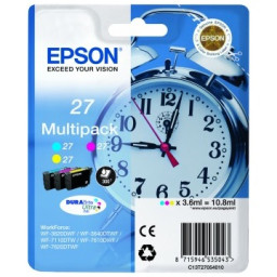 (3) C.t.EPSON #27 multipack WF3620 WF3640 WF7110 WF7610 WF7620 (despertador) cian/magenta/amarillo